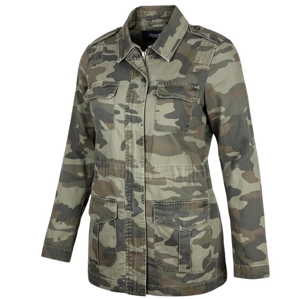 Hippie Laundry Field Jacket Womens Small Green Camo Utility Military Streetwear